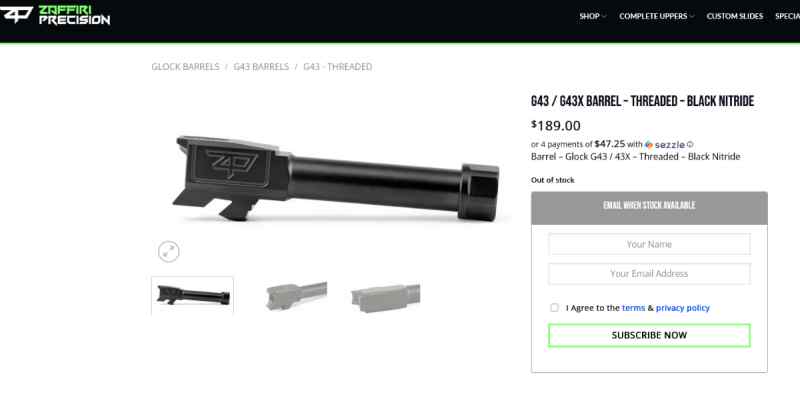 G43x zaffiri precision threaded barrel